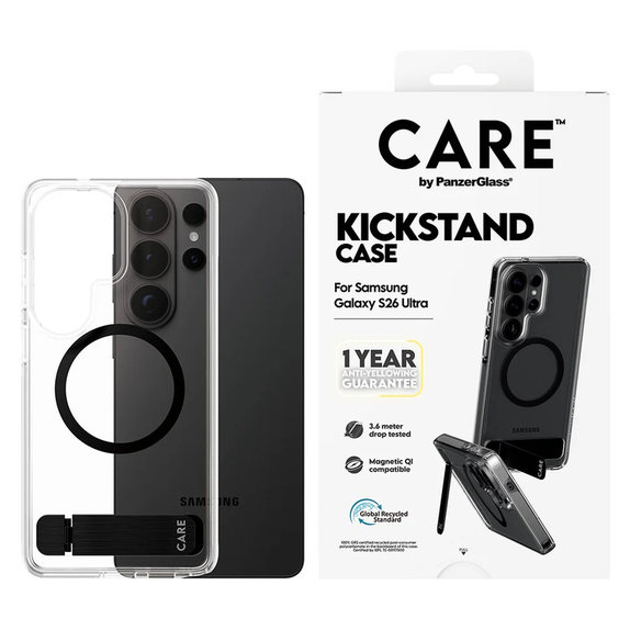 Tok Kickstand fekete QI-val Samsung Galaxy S26 Ultra készülékhez, Átlátszó, PanzerGlass