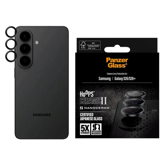 Objektívlencse védő Hoops Ceramic II Samsung S26/S26+, Fekete, PanzerGlass
