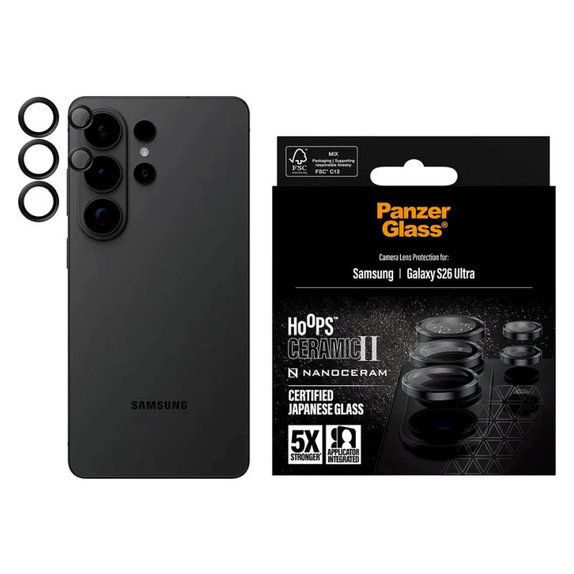 Objektívlencse védő Hoops Ceramic II Samsung S26 Ultra, Fekete, PanzerGlass