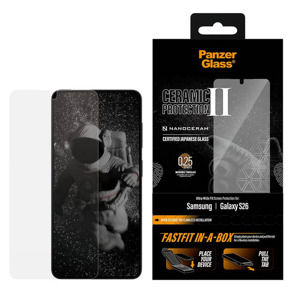 Edzett üveg UWF Ceramic FASTFIT In-A-Box rendszerrel Samsung Galaxy S26 készülékhez, Átlátszó, PanzerGlass