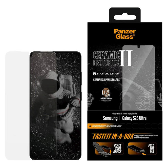 UWF Ceramic edzett üveg FASTFIT In-A-Box applikátorral Samsung S26 Ultra készülékhez, Átlátszó, PanzerGlass