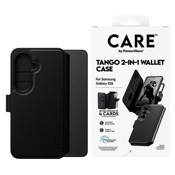 Tok Tango Wallet Two-In-One QI-val Samsung Galaxy S26 készülékhez, Fekete, PanzerGlass