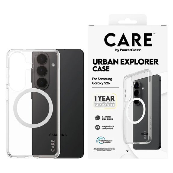 Tok Urban Explorer fehér QI-val Samsung Galaxy S26 készülékhez, Átlátszó, PanzerGlass