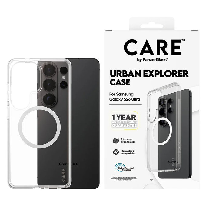 Tok Urban Explorer fehér QI-val Samsung Galaxy S26 Ultra készülékhez, Átlátszó, PanzerGlass