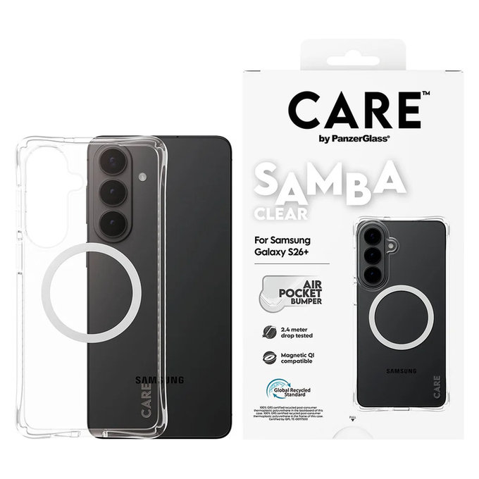Tok Samba fehér QI-val Samsung Galaxy S26+ készülékhez, Átlátszó, PanzerGlass
