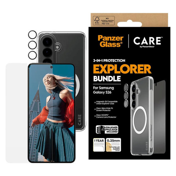 Bundle 3 az 1-ben Explorer Samsung S26 készülékhez, PanzerGlass