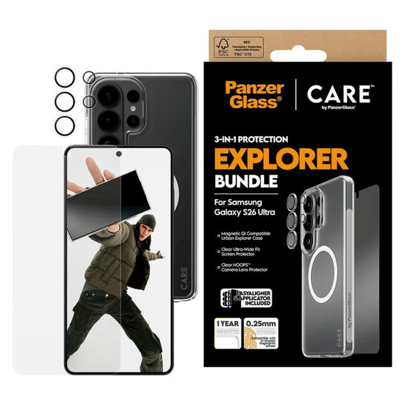 Bundle 3 az 1-ben Explorer Samsung S26 Ultra készülékhez, PanzerGlass