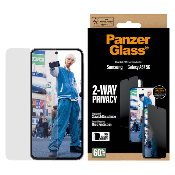 Edzett üveg UWF Privacy applikátorral Samsung Galaxy A57 készülékhez, Átlátszó, PanzerGlass