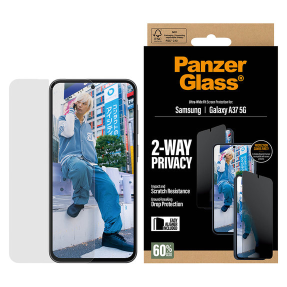 Edzett üveg UWF Privacy applikátorral Samsung Galaxy A37 készülékhez, Átlátszó, PanzerGlass