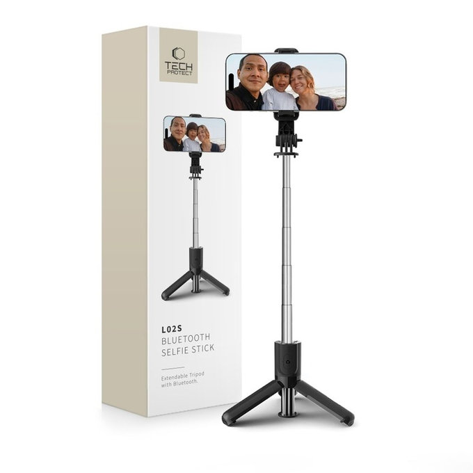 Selfie bot állvánnyal L02S, fekete, Tech-Protect