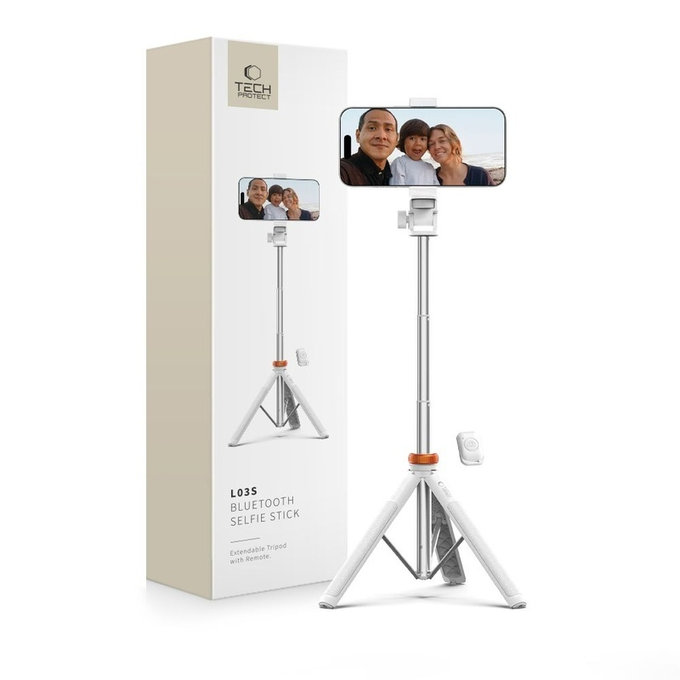 Selfie bot állvánnyal L03S, fehér, Tech-Protect