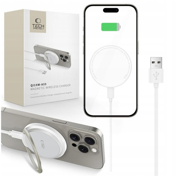 Vezeték nélküli töltő QI15W-A33 Magnetic MagSafe, fehér, Tech-Protect