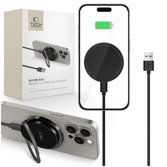 Vezeték nélküli töltő QI15W-A33 Magnetic MagSafe, fekete, Tech-Protect