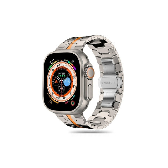 Szíj Stainless Line Apple Watch 8 / 9 / 10 / 11 / SE / Ultra (44 / 45 / 46 / 49 mm), Titanium/Orange, Tech-Protect