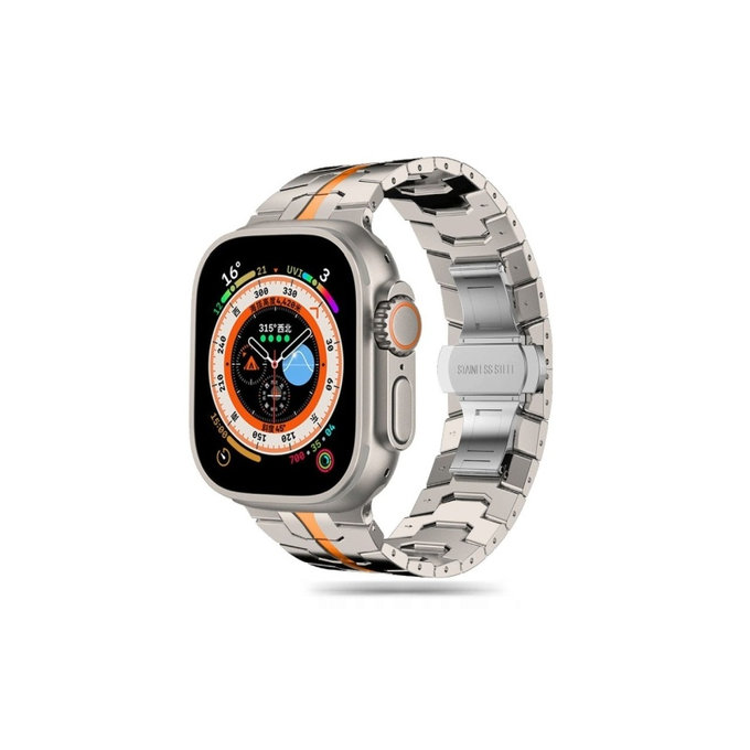 Szíj Stainless Line Apple Watch 8 / 9 / 10 / 11 / SE / Ultra (44 / 45 / 46 / 49 mm), Titanium/Orange, Tech-Protect