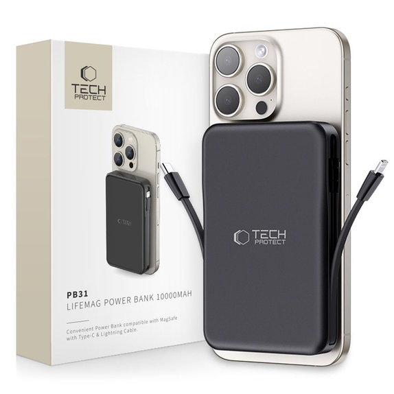 Powerbank PB31 Lifemag MagSafe 10000mAh, fekete, Tech-Protect