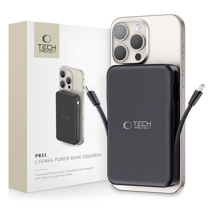 Powerbank PB31 Lifemag MagSafe 10000mAh, fekete, Tech-Protect