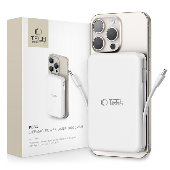 Powerbank PB31 Lifemag MagSafe 10000mAh, fehér, Tech-Protect