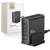 Hálózati töltő DC80W-GAN 6-PORT PD 80W / QC3.0, fekete, Tech-Protect