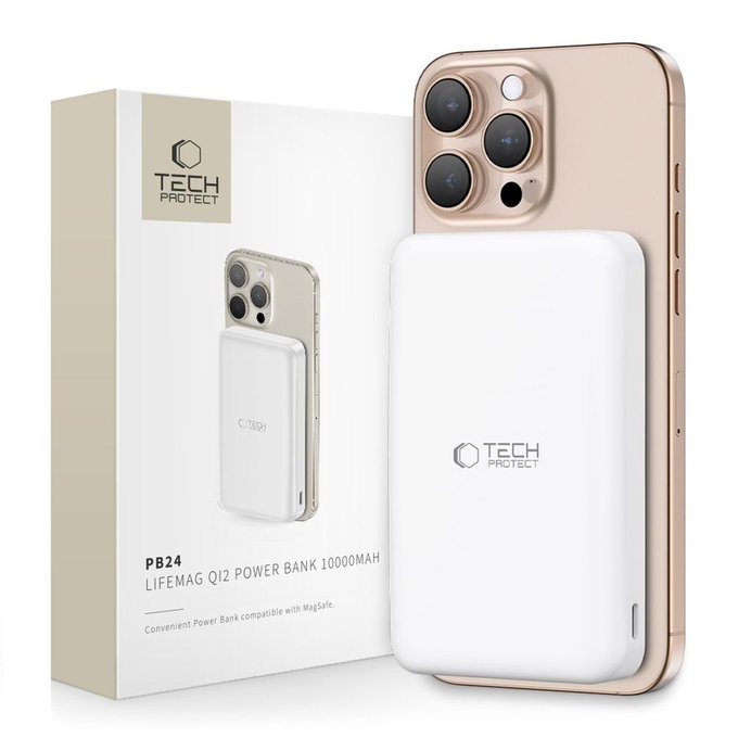 Powerbank PB24 Lifemag Qi2 MagSafe 10000mAh, fehér, Tech-Protect