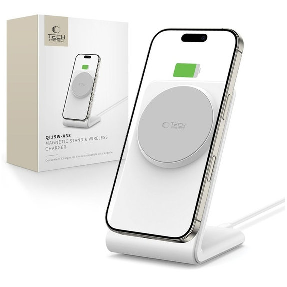 Vezeték nélküli töltő QI15W-A38 Magnetic MagSafe, fehér, Tech-Protect