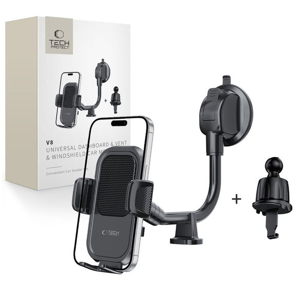 Autós tartó V8 Universal Long Arm Dashboard & Windshield, fekete, Tech-Protect