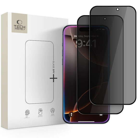 Privacy edzett üveg Glass Spy+ 2-PACK iPhone 16 Pro / 17 / 17 Pro, privacy, Tech-Protect