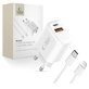 Hálózati töltő NCA20 2-PORT PD 20W / QC3.0 + Lightning Cable, fehér, Tech-Protect