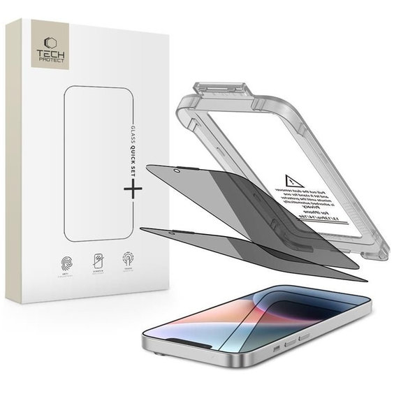 Privacy edzett üveg Quick Set Spy+ 2-PACK iPhone 13 / 13 Pro / 14 / 16E / 17E, privacy, Tech-Protect