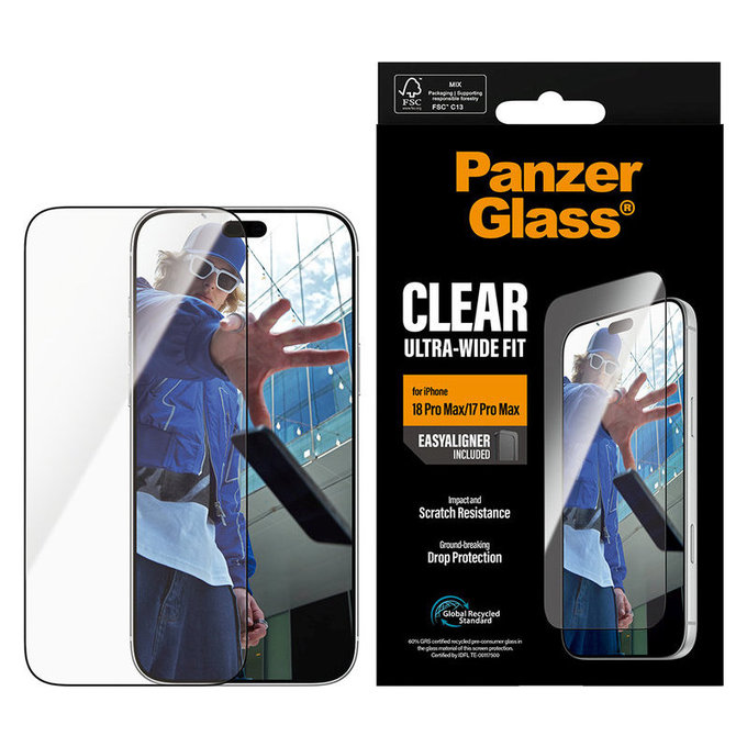 Edzett üveg UWF applikátorral iPhone 18 Pro Max/17 Pro Max készülékhez, Fekete, PanzerGlass