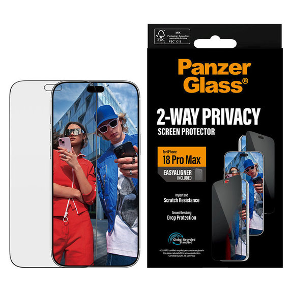 Edzett üveg UWF 2-Way Privacy applikátorral iPhone 18 Pro Max készülékhez, Fekete, PanzerGlass
