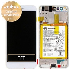 Huawei P10 Lite - LCD Kijelző + Érintőüveg + Keret + Akkumulátor (Pearl White) - 02351FSC, 02351FSB Genuine Service Pack