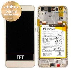 Huawei P10 Lite - LCD Kijelző + Érintőüveg + Keret + Akkumulátor (Platinum Gold) - 02351FSN Genuine Service Pack