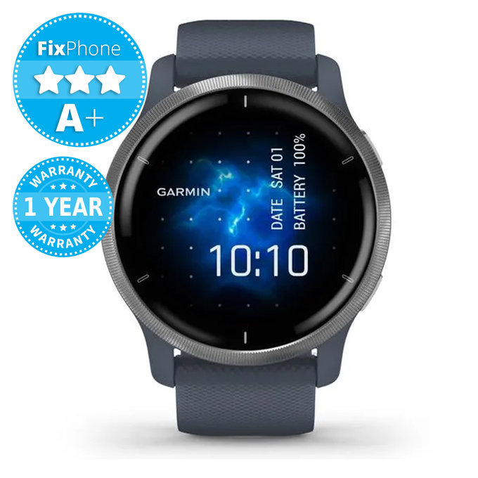 Garmin Venu Watch Silver with Granite Blue Strap A+ Refurbished