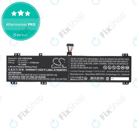 Akkumulátor Lenovo Legion 5 15ARH7H, 82RD0002SB, 5100mAh, Li-Pol, 15.44V, L21C4PC1, HQ