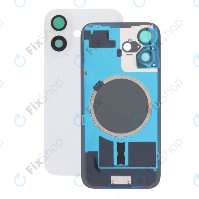 Apple iPhone 16 - Hátsó üveg + Kamera lencse + Fémlemez + Magsafe mágnes (White)