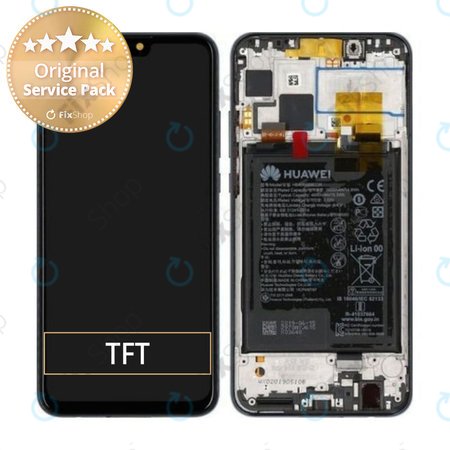 Huawei Y9 (2019) - LCD Kijelző + Érintőüveg + Keret + Akkumulátor (Midnight Black) - 02352EQC, 02353KAA Genuine Service Pack