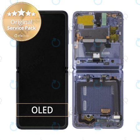 Samsung Galaxy Z Flip F700N - LCD Kijelző + Érintőüveg + Keret (Mirror Purple) - GH82-22215B, GH82-22347B Genuine Service Pack