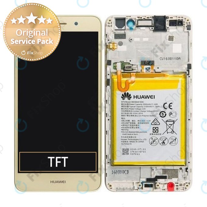 Huawei Y6 II - LCD Kijelző + Érintőüveg + Keret + Akkumulátor (Gold) - 02350VUK Genuine Service Pack