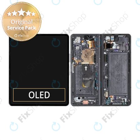 Samsung Galaxy Z Fold 4 F936B - LCD Kijelző + Érintőüveg + Keret (Phantom Black) - GH82-29461A, GH82-29462A Genuine Service Pack