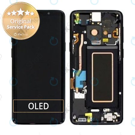 Samsung Galaxy S9 G960F - LCD Kijelző + Érintőüveg + Keret (Midnight Black) - GH97-21696A, GH97-21697A, GH97-21724A Genuine Service Pack