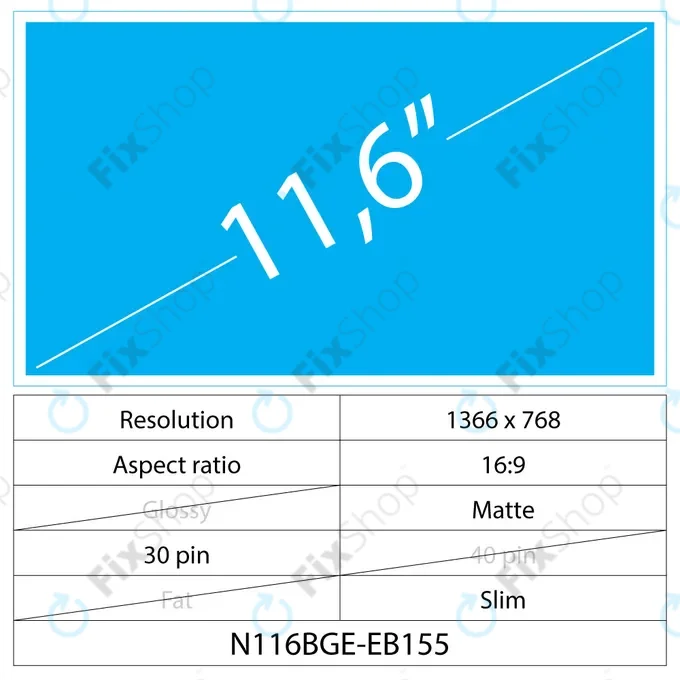 11.6 LCD Slim Matt 30 pin HD (Oldalsó tartók)