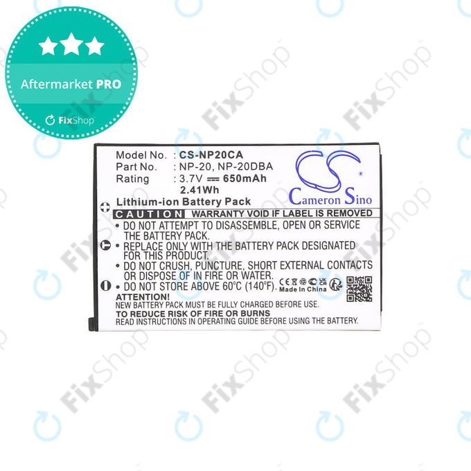 Akkumulátor Casio Exilim Card Ex-S880, 650mAh, Li-Ion, 3.7V, NP-20, HQ