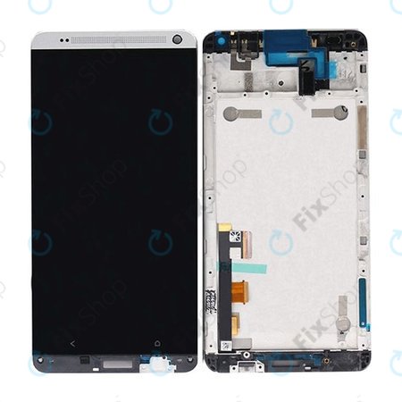 HTC One Max - LCD Kijelző + Érintőüveg + Keret (Silver) - 80H01666-01 Genuine Service Pack