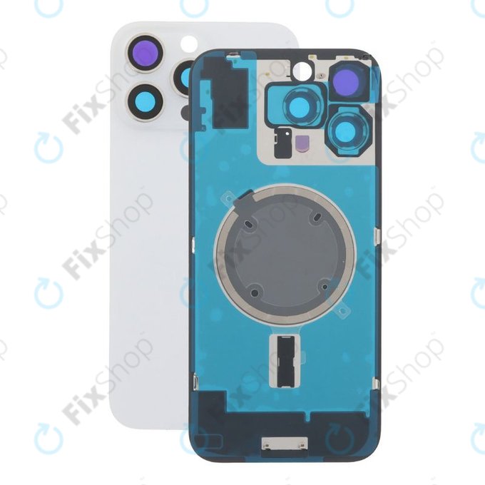 Apple iPhone 16 Pro Max - Hátsó üveg + Kamera lencse + Fémlemez + Magsafe mágnes (White Titanium)