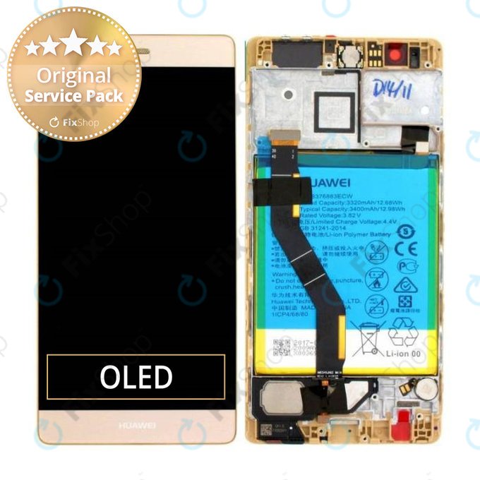 Huawei P9 Plus - LCD Kijelző + Érintőüveg + Keret + Akkumulátor (Gold) - 02350SUQ, 02350SUW Genuine Service Pack