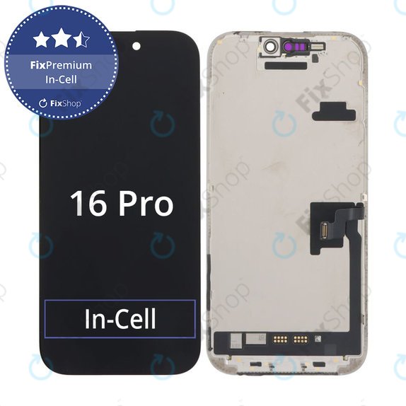 Kijelző In-Cell FHD iPhone 16 Pro, Érintőüveg kerettel, FixPremium