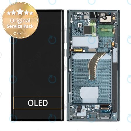 Samsung Galaxy S22 Ultra S908B - LCD Kijelző + Érintőüveg + Keret (Green) - GH82-27488D Genuine Service Pack