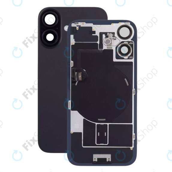 Apple iPhone 16 Plus - Hátsó üveg + Kamera lencse + Fémlemez + Magsafe mágnes + Flex Kábelek (Black)