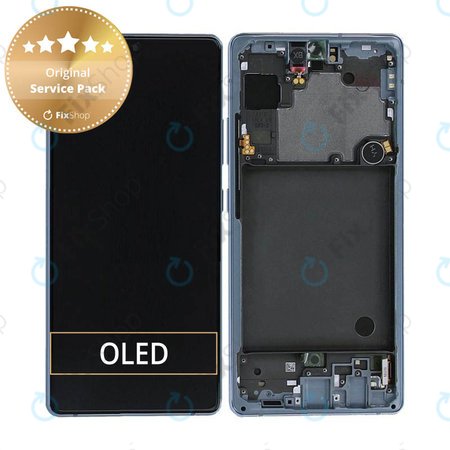 Samsung Galaxy A71 5G A716B - LCD Kijelző + Érintőüveg + Keret (Prism Cube Blue) - GH82-22804C Genuine Service Pack